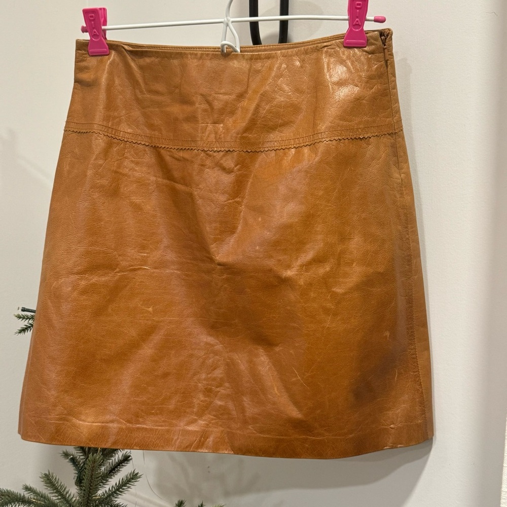 Rare VTG 90s Y2K Cache Brown Camel Leather A Line Skirt Size 0